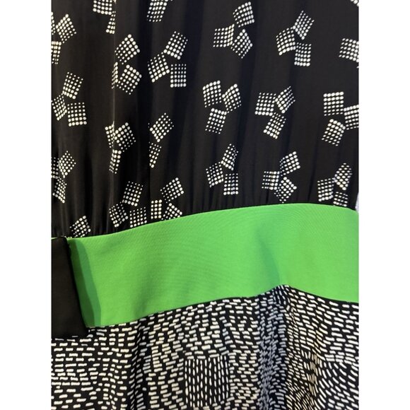 Diane von Furstenberg DVF Stretch Silk Dress 2 Black Green Ivory Short Sleeve - Picture 11 of 16